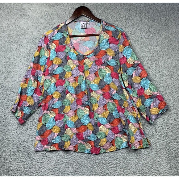 Parsley & Sage Shirt Womens XL Artsy Hosta Leaf Geometric All Over Print Blouse - Picture 1 of 9